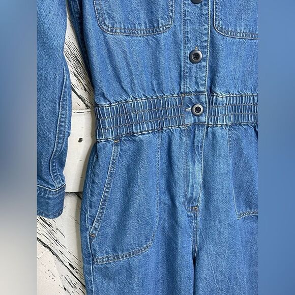 J. Crew Blue Jean Cinched Waist Denim Jumpsuit Size 6 - Picture 7 of 13